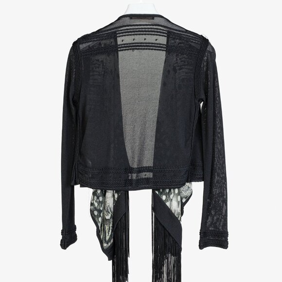 Roberto Cavalli Black Fringe Shawl Cardigan - Picture 2 of 12